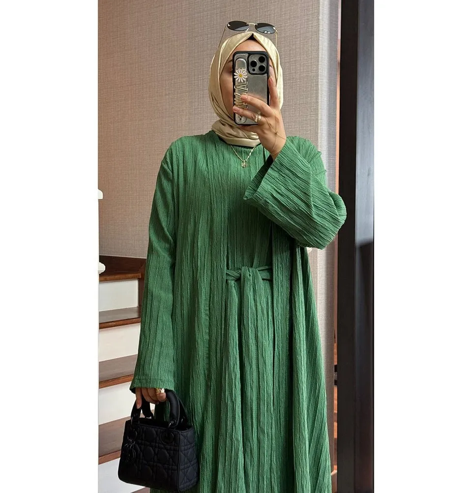 Modest Muslim Women’s Knitted Two Piece Abaya - Green