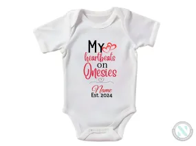 My Heartbeat On Baby Vest Personalized Name and Date Baby Boy's Bodysuit