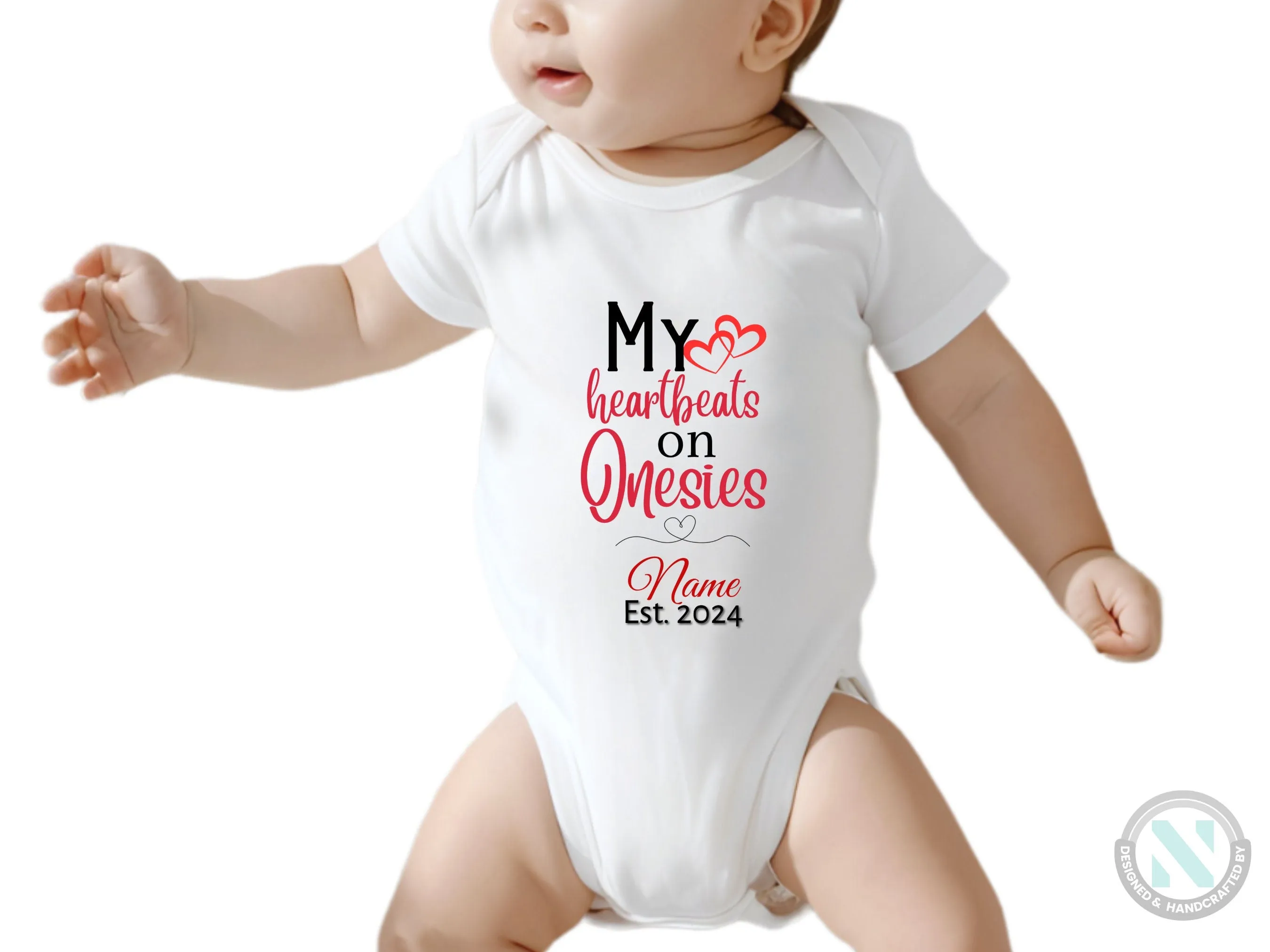 My Heartbeat On Baby Vest Personalized Name and Date Baby Boy's Bodysuit
