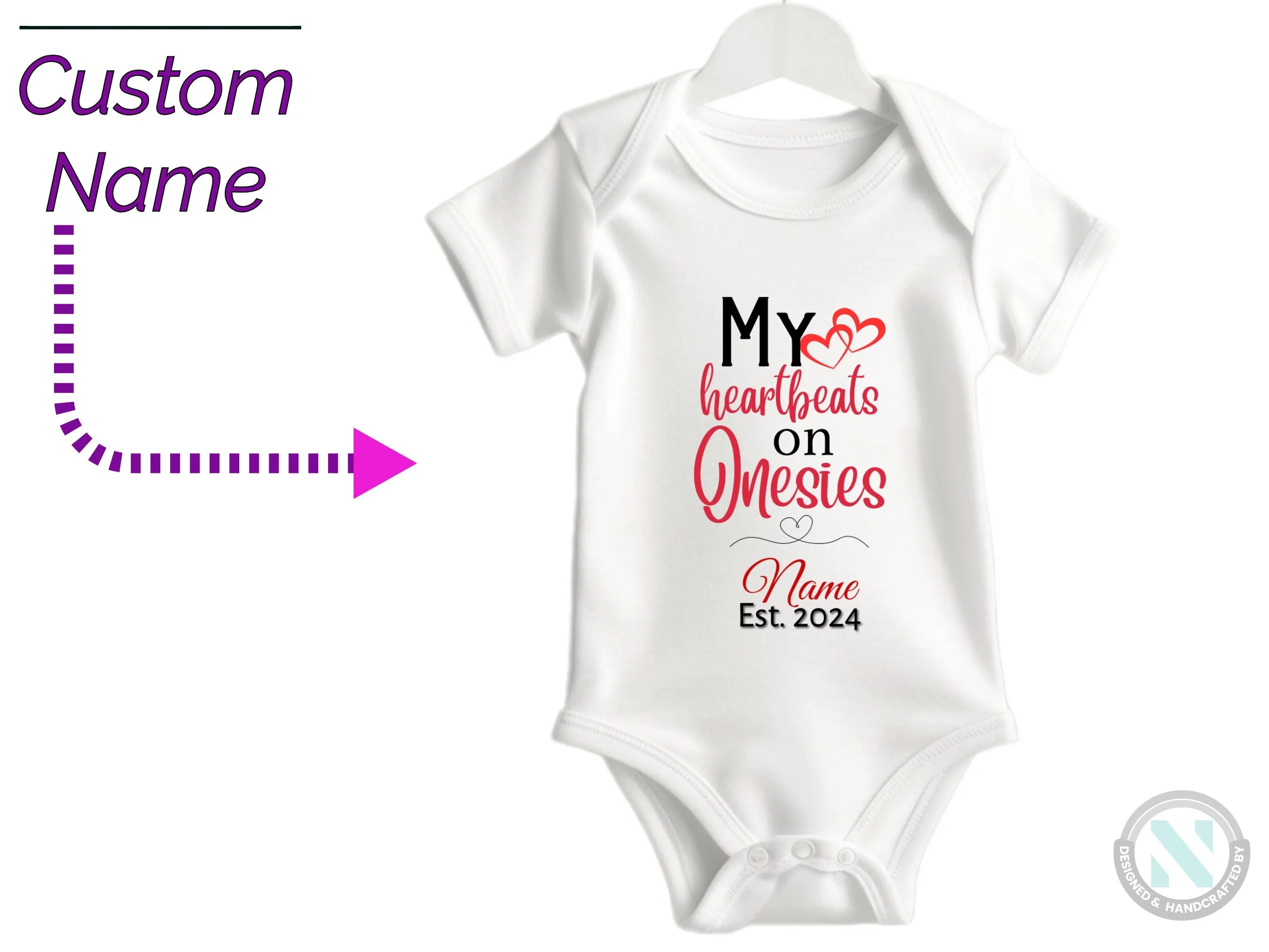 My Heartbeat On Baby Vest Personalized Name and Date Baby Boy's Bodysuit