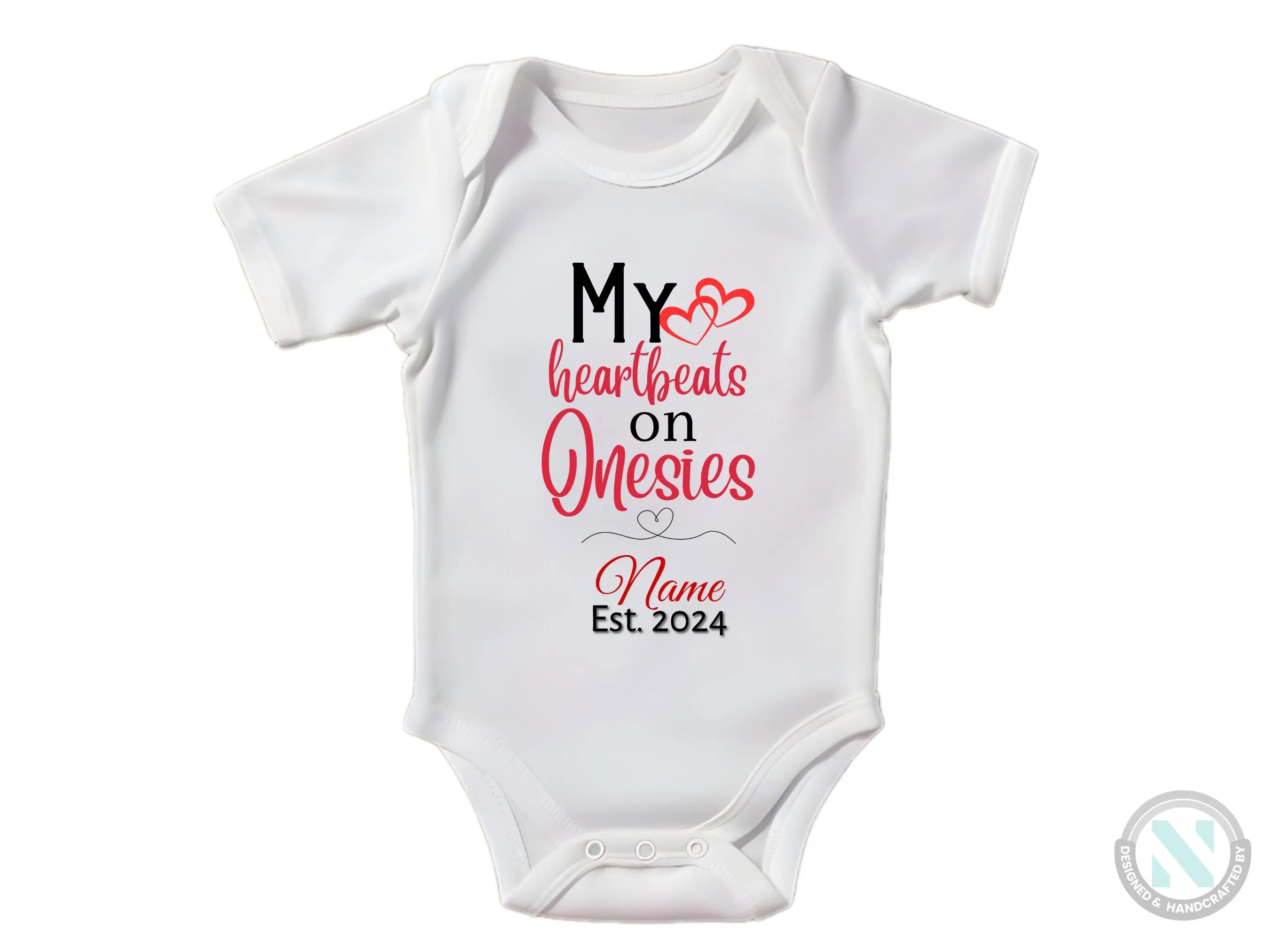 My Heartbeat On Baby Vest Personalized Name and Date Baby Boy's Bodysuit