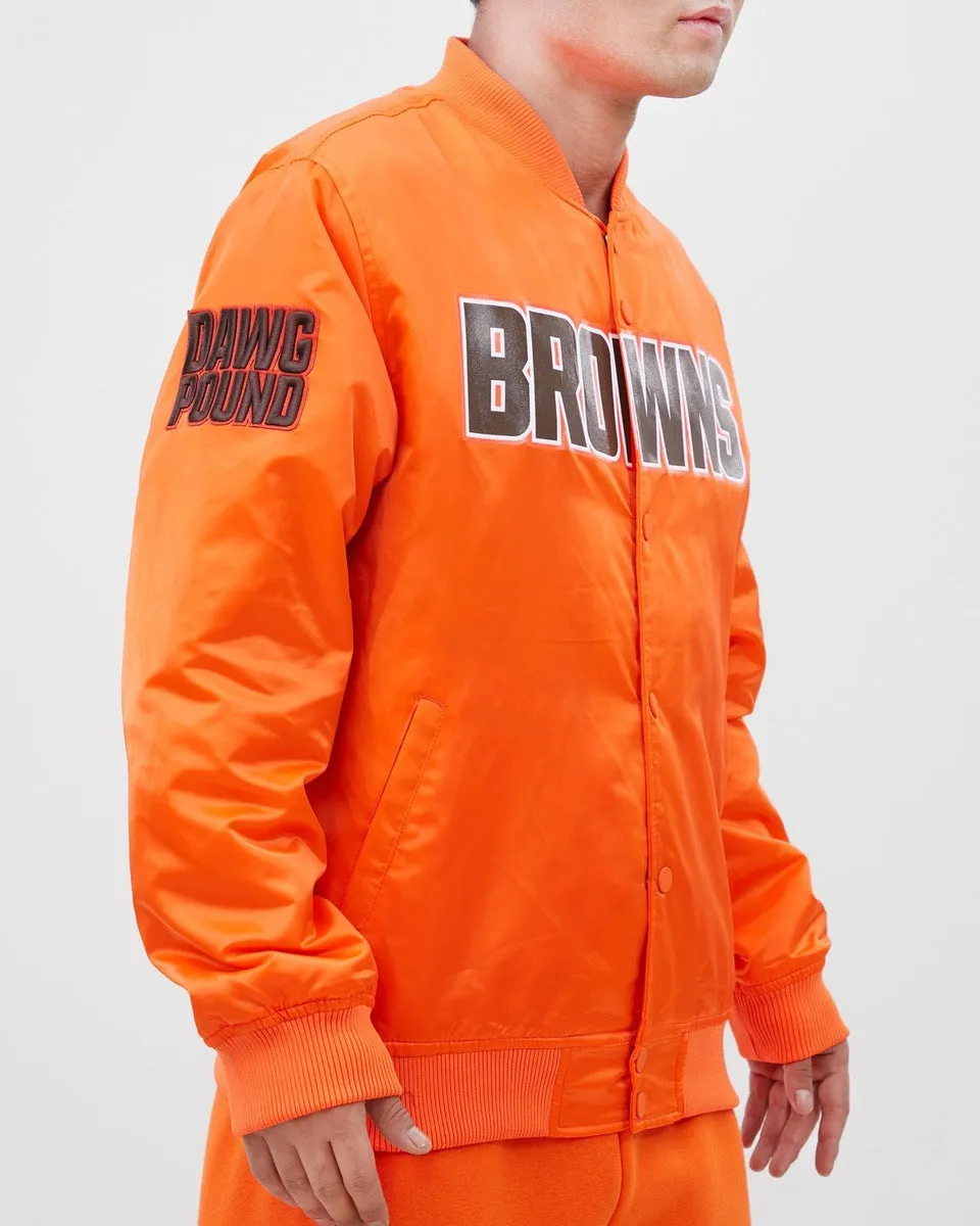 NFL CLEVELAND BROWNS BIG LOGO MEN'S SATIN JACKET (ORANGE)