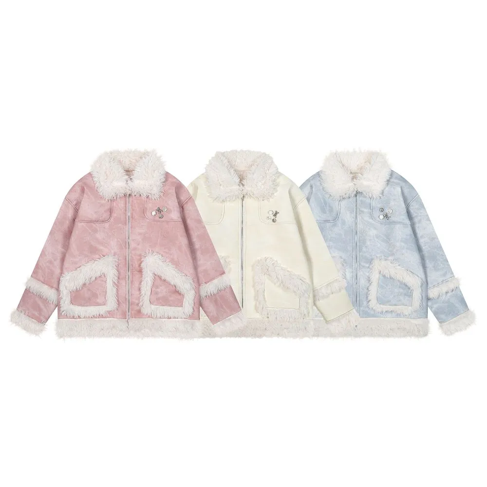 【NOW TREND】Retro Suede Fur Collar Coat