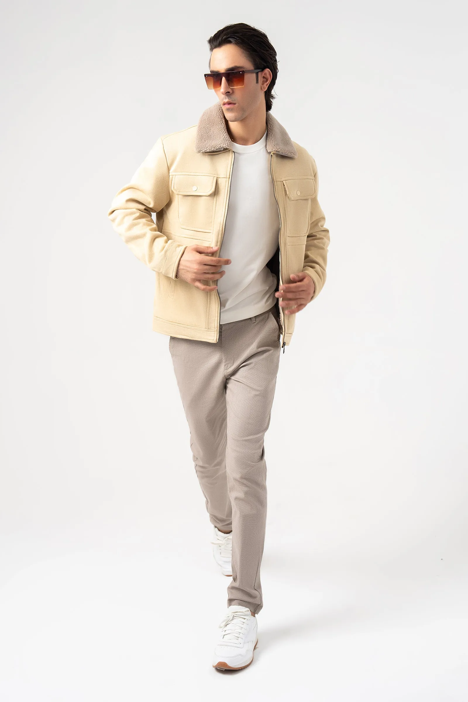 Off White Faux Suede Jacket