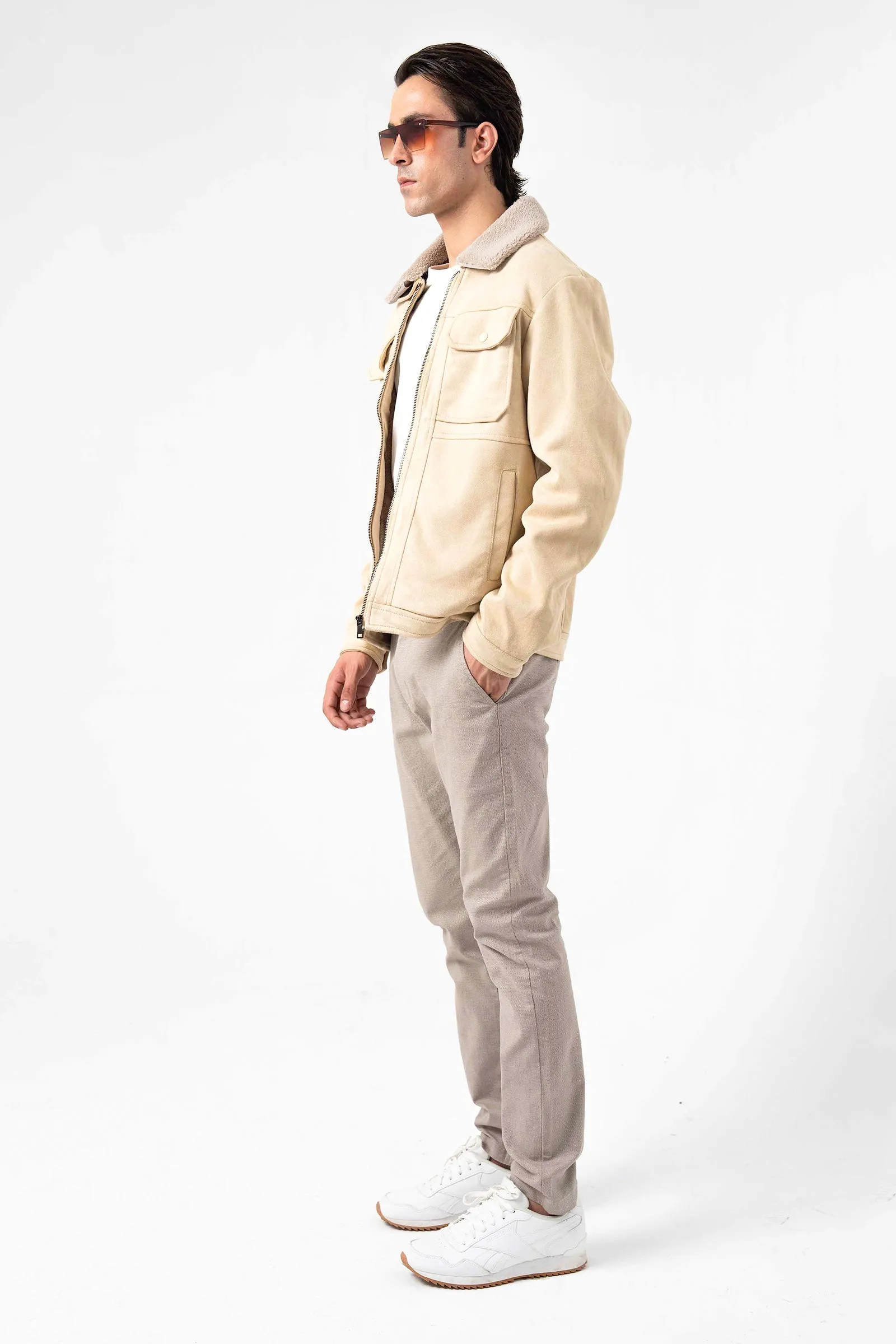 Off White Faux Suede Jacket