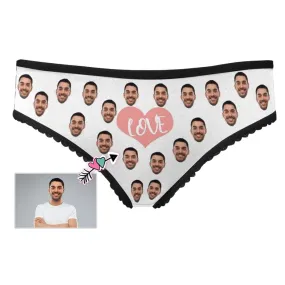 Personalized Face Underwear Custom Pink Heart Panties Women's High-cut Briefs