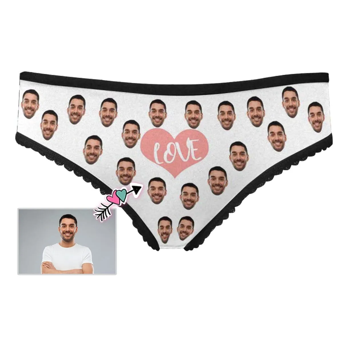 Personalized Face Underwear Custom Pink Heart Panties Women's High-cut Briefs