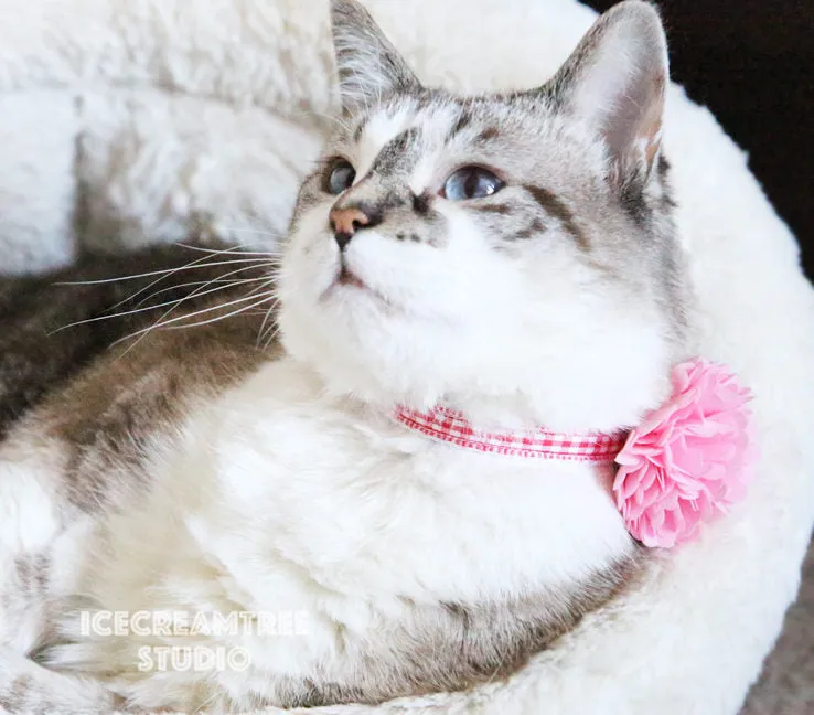 PomPom Mid Blue Bloom Collar Slide On - Small Flower Collar Accessory