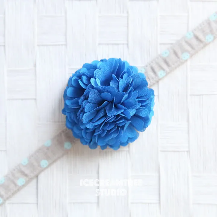PomPom Mid Blue Bloom Collar Slide On - Small Flower Collar Accessory
