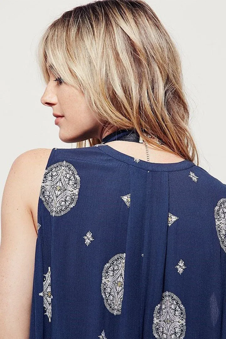 Retro Print Swing Tunic in Navy