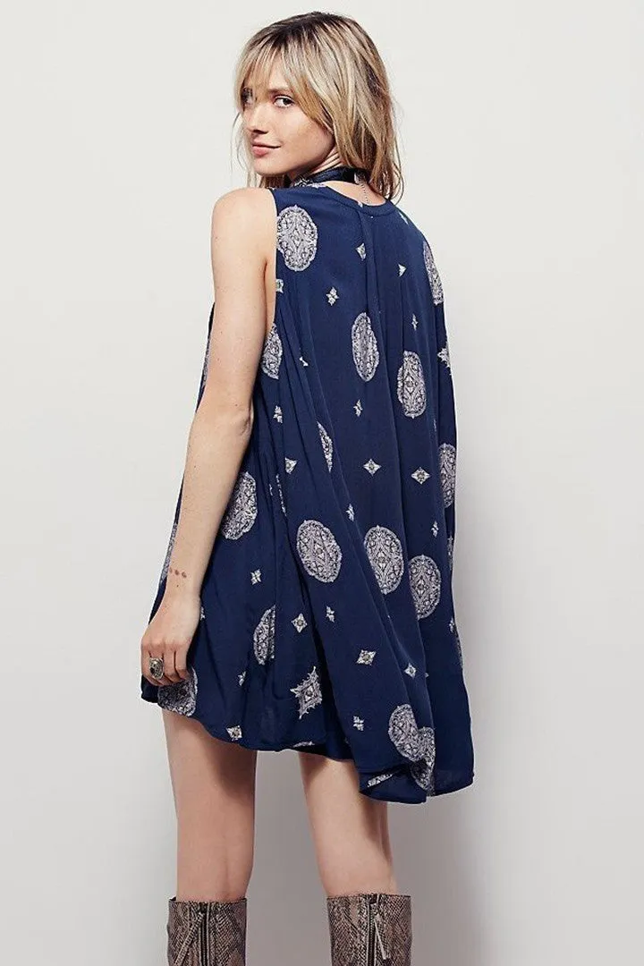 Retro Print Swing Tunic in Navy
