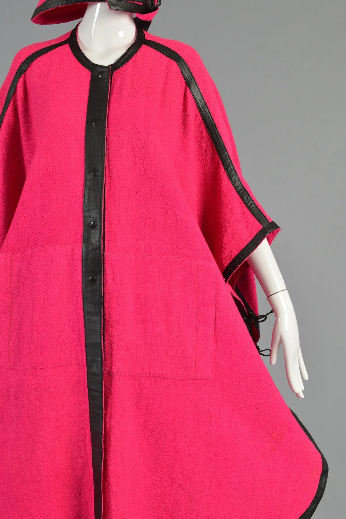 Reversible Avant Garde Leather Trim Cape   Hood