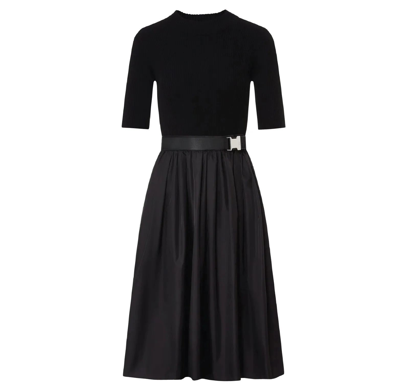 ROP-RPS2523 BLACK KNIT&TAFFETA DRESS