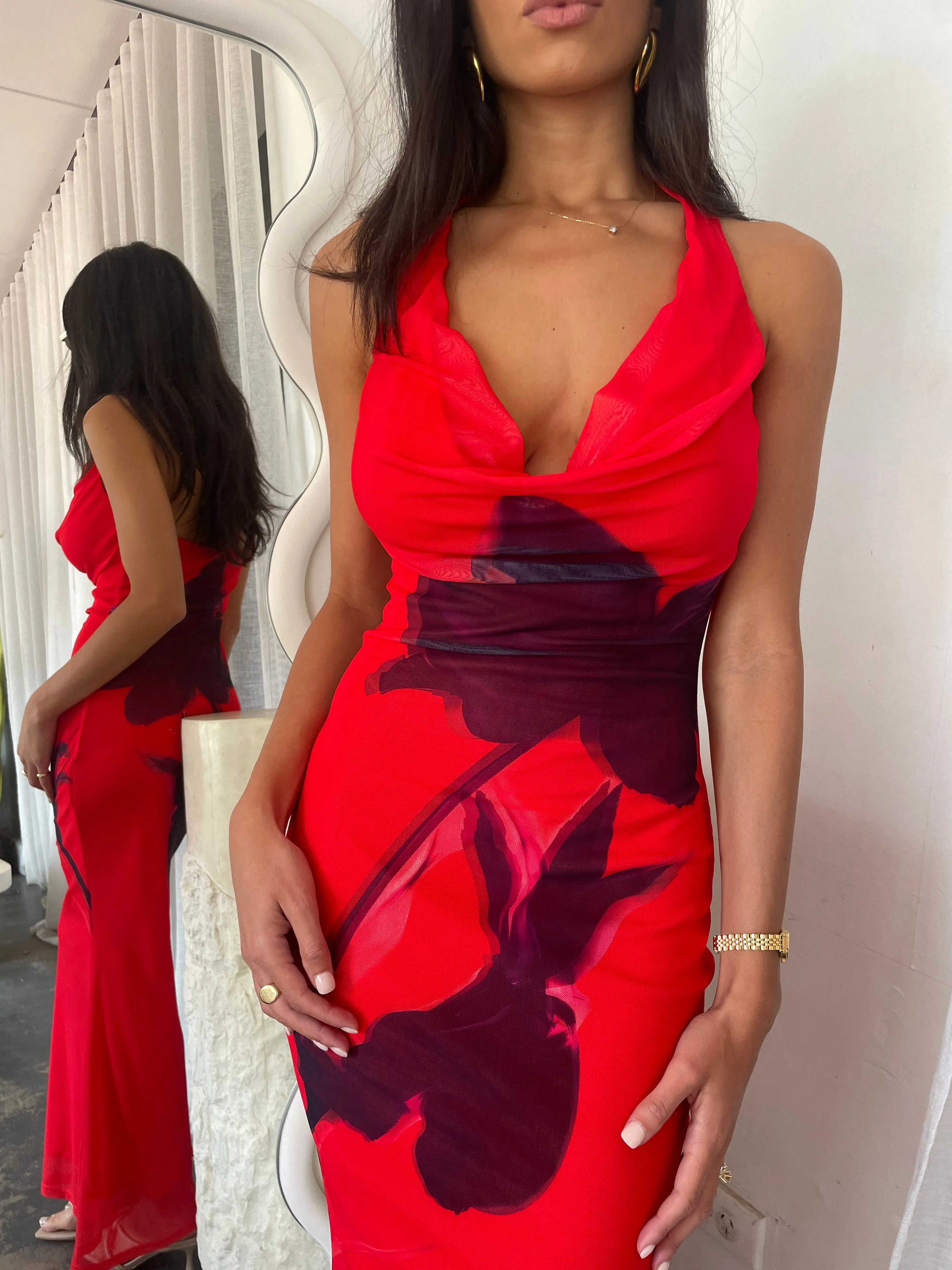 Rose Mesh halter Dress