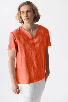 Short-sleeved linen tunic coral - Marcelo