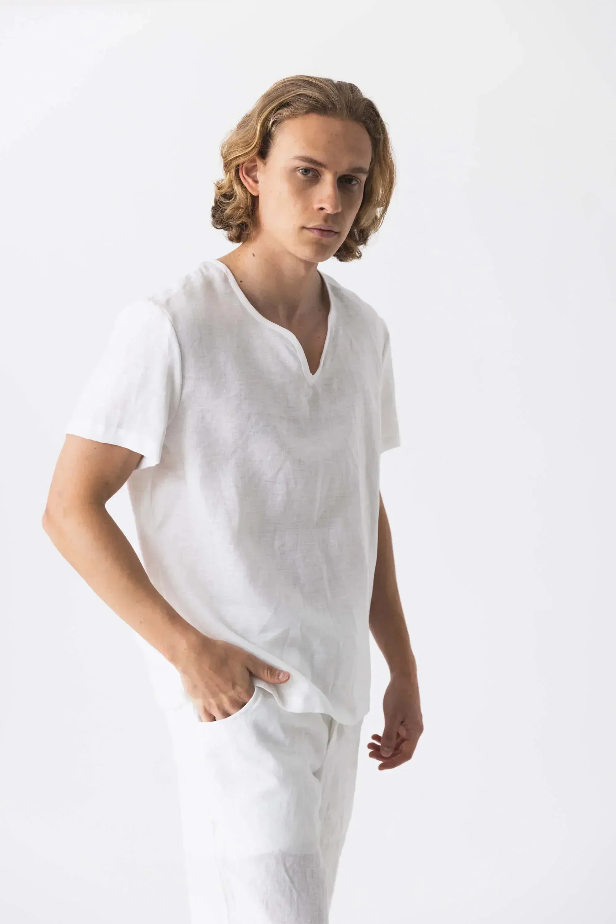 Short-sleeved linen tunic coral - Marcelo