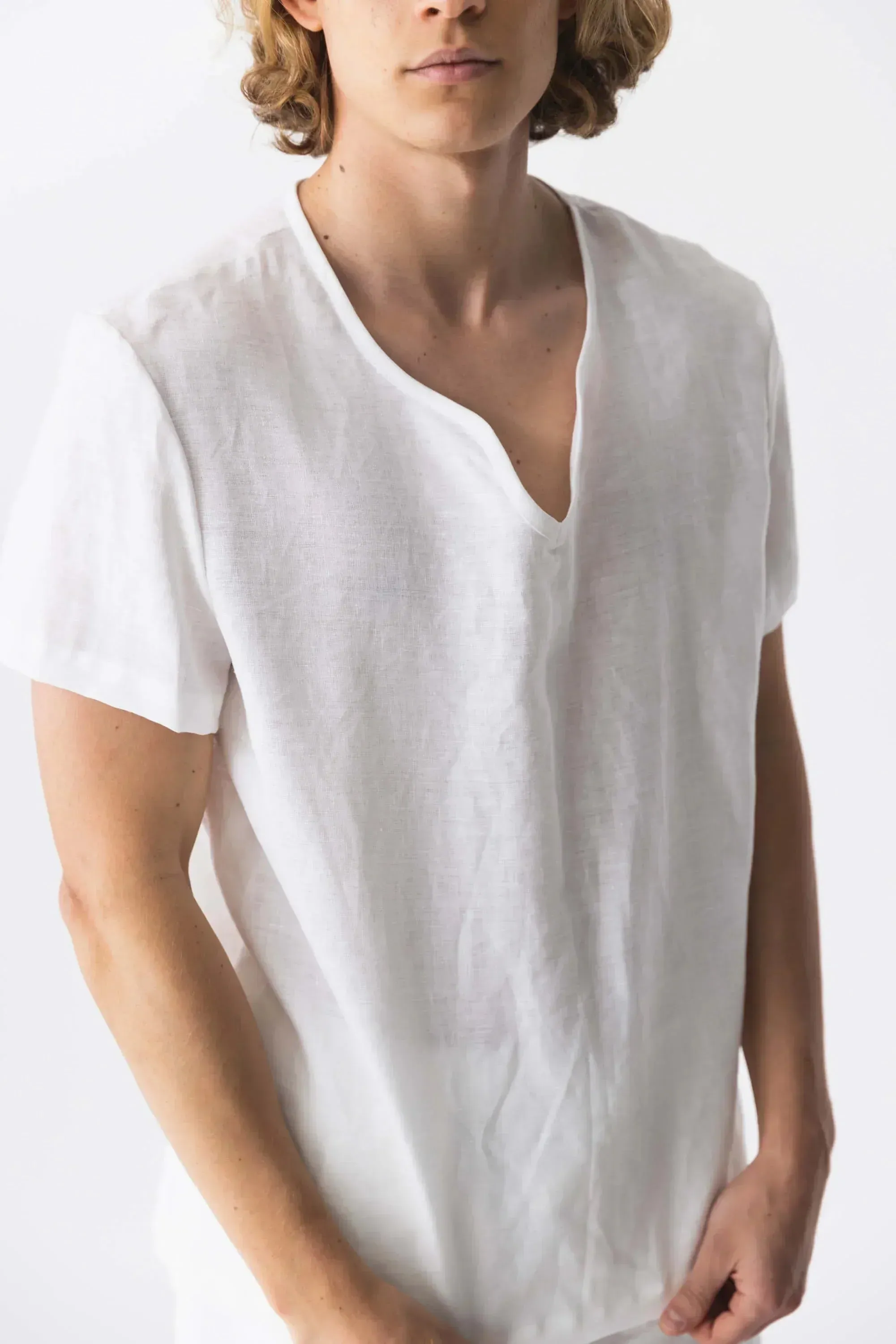 Short-sleeved linen tunic coral - Marcelo