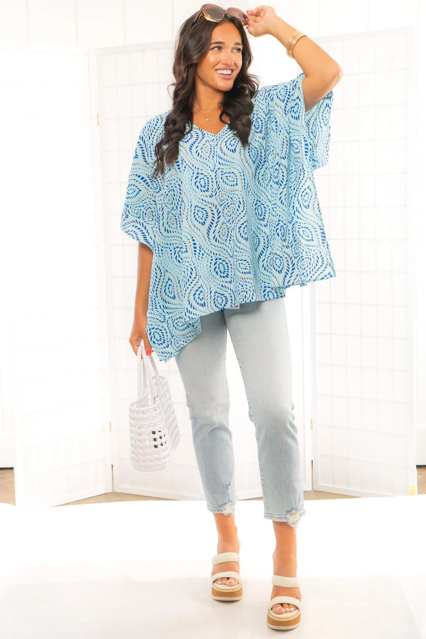 Sweet Santi Gold Dot Blue Tunic Top