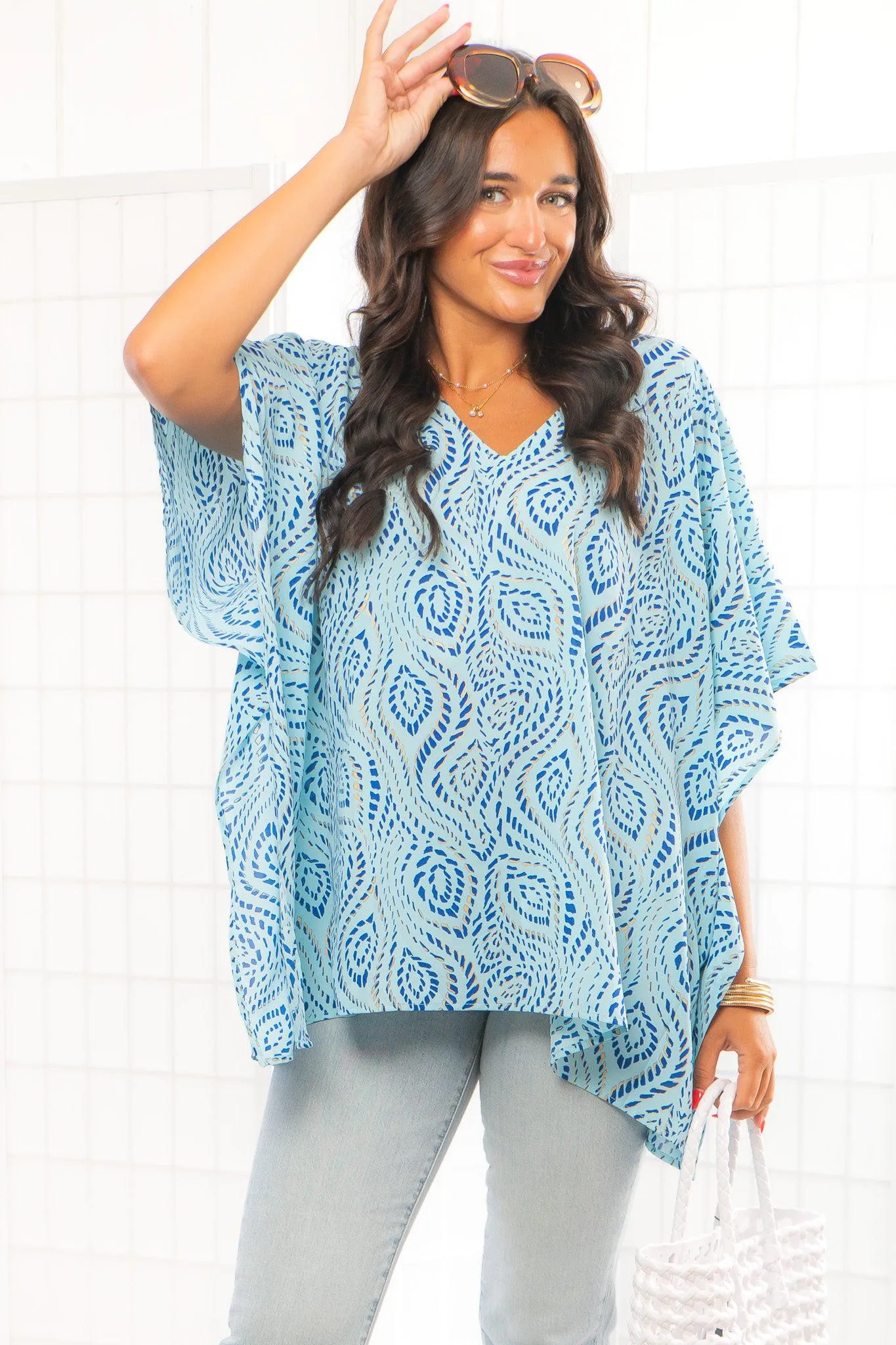 Sweet Santi Gold Dot Blue Tunic Top