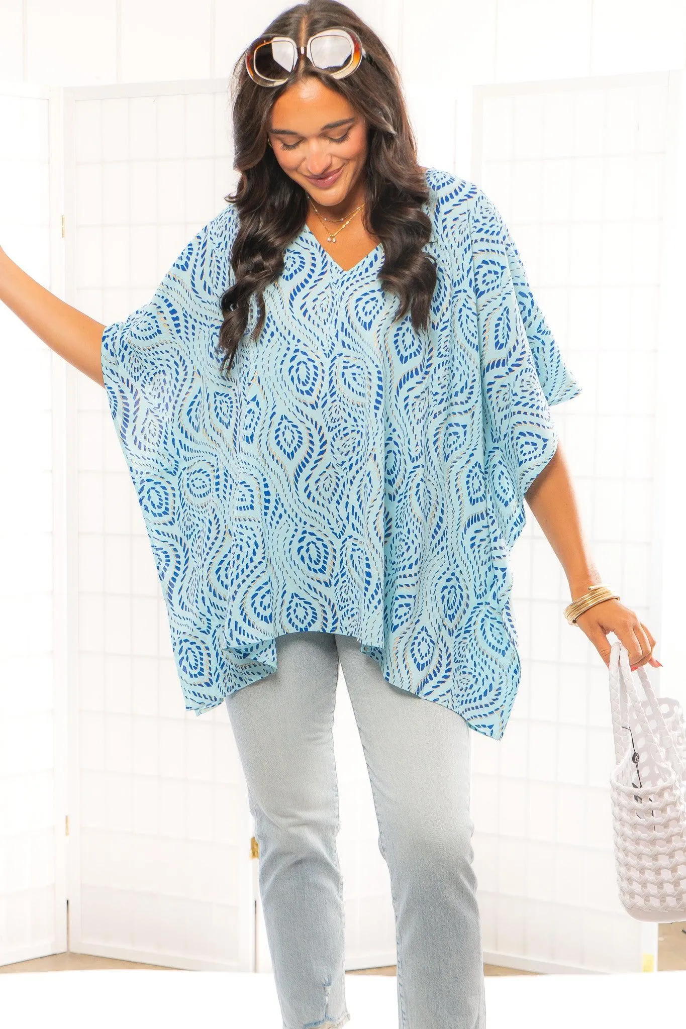 Sweet Santi Gold Dot Blue Tunic Top