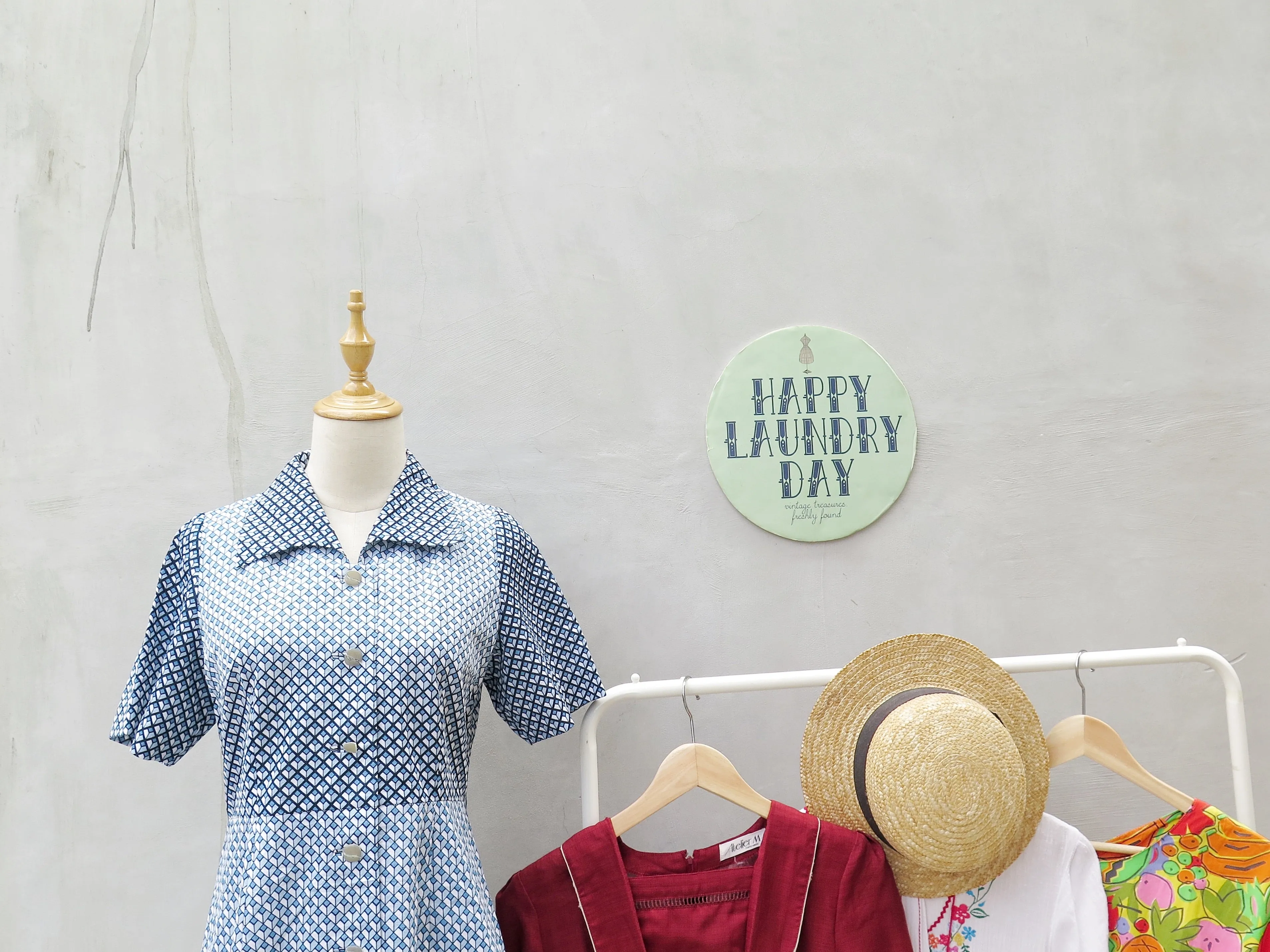 Teresa | Vintage 1950s 1960s Teal blue diamond geometric print dress