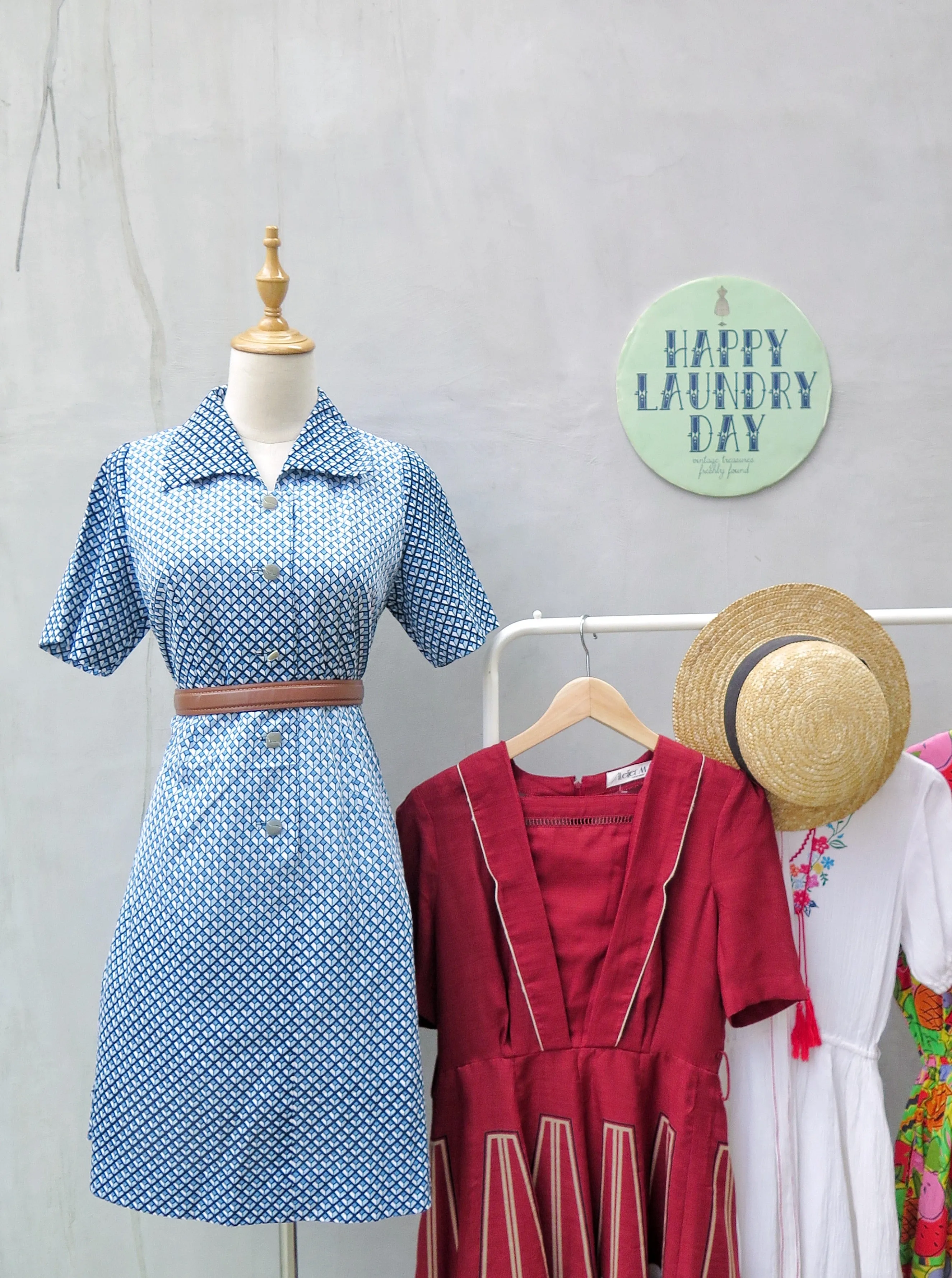 Teresa | Vintage 1950s 1960s Teal blue diamond geometric print dress