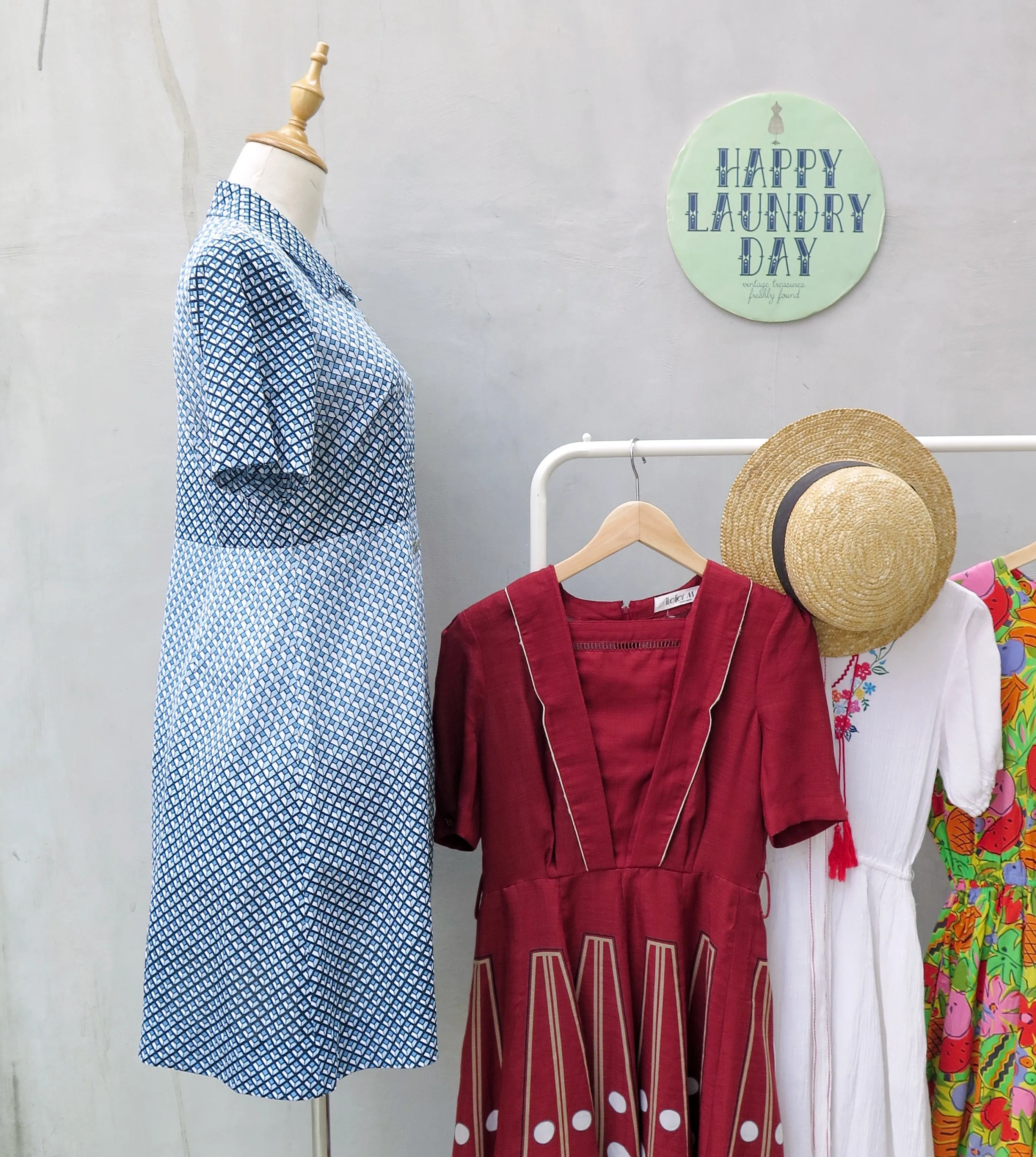 Teresa | Vintage 1950s 1960s Teal blue diamond geometric print dress