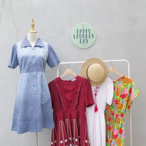 Teresa | Vintage 1950s 1960s Teal blue diamond geometric print dress