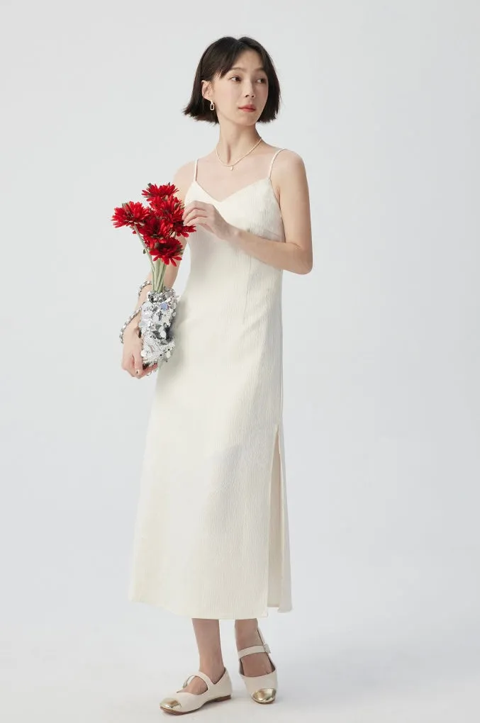 Textured Cami Slit Slip Dress in Cream