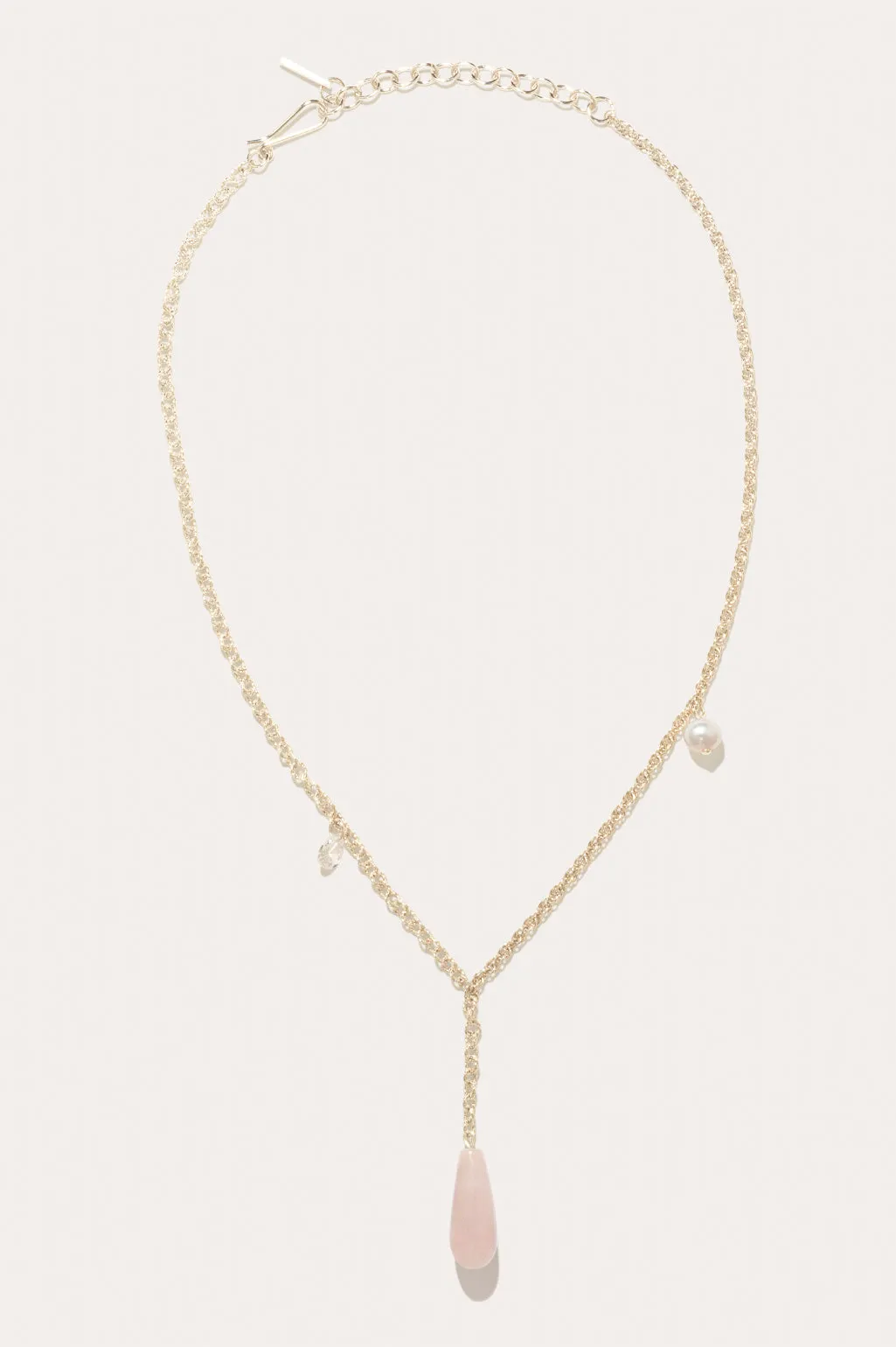 The Depths of Time - Pearl, Rose Quartz and Zirconia Gold Vermeil Necklace