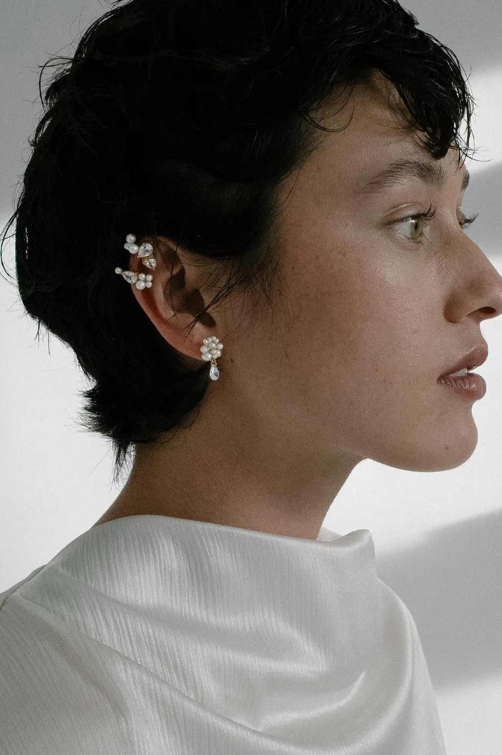 Time Is Layered In Ice - Pearl and Zirconia Gold Vermeil Earrings