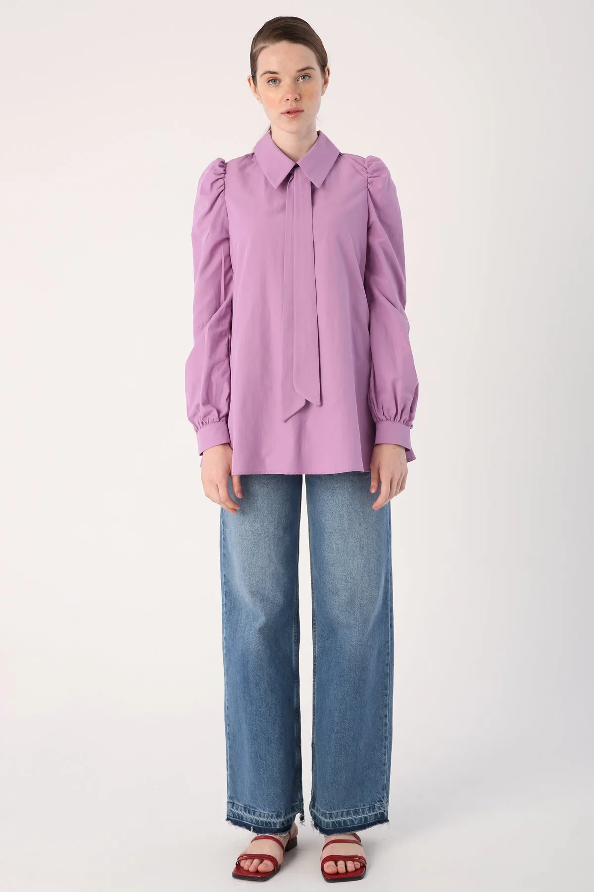 TLD Women Allday Lilac Collar Bow Detail Tunic - Scunthorpe
