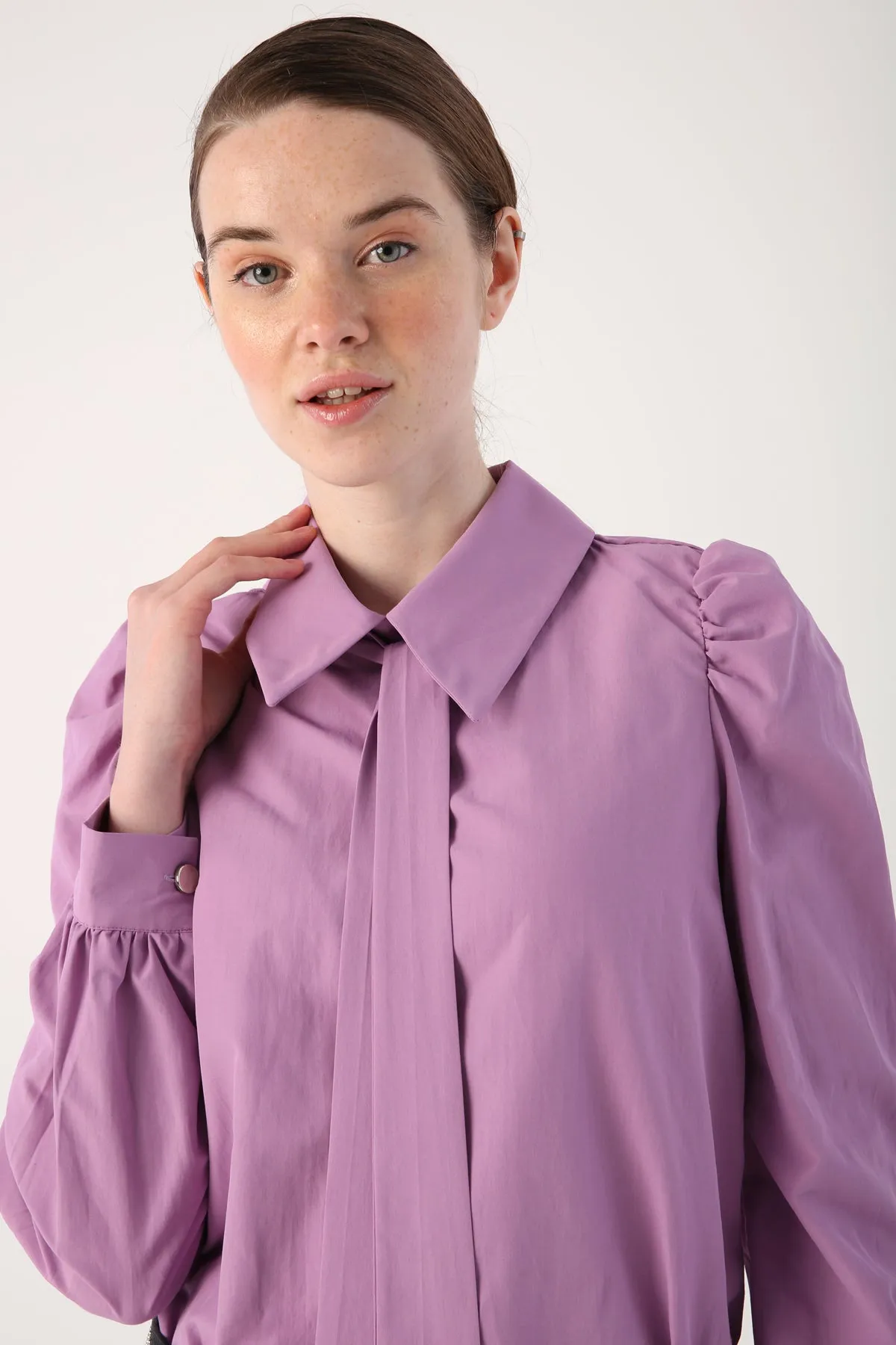 TLD Women Allday Lilac Collar Bow Detail Tunic - Scunthorpe