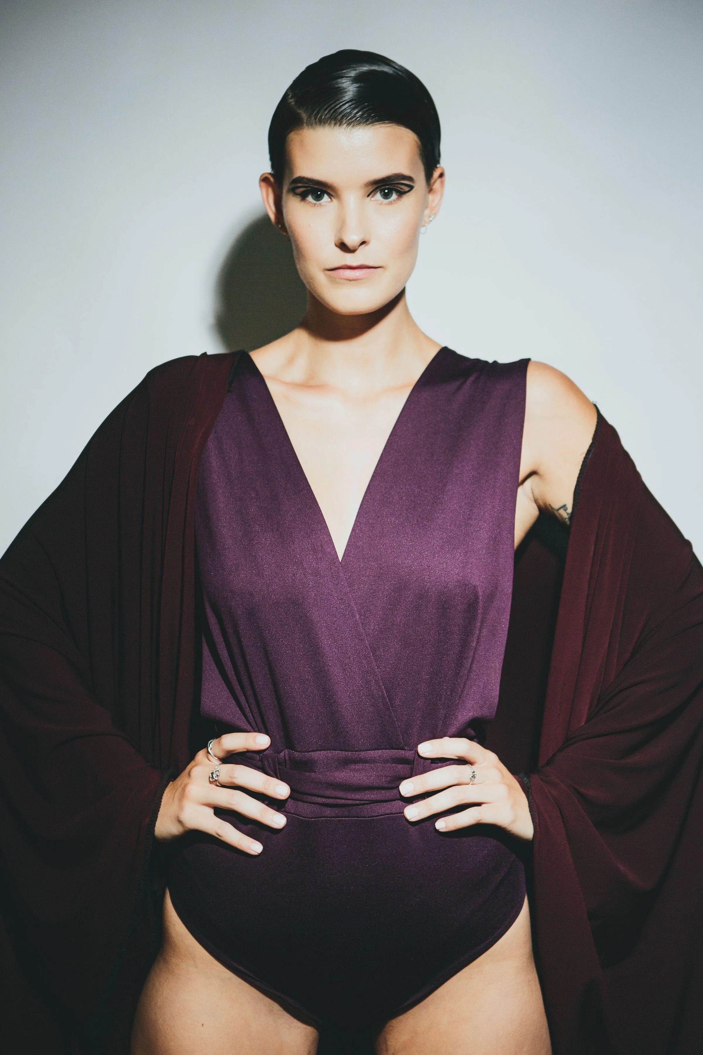 V Draped Couture Kimono Cape Cover-Up