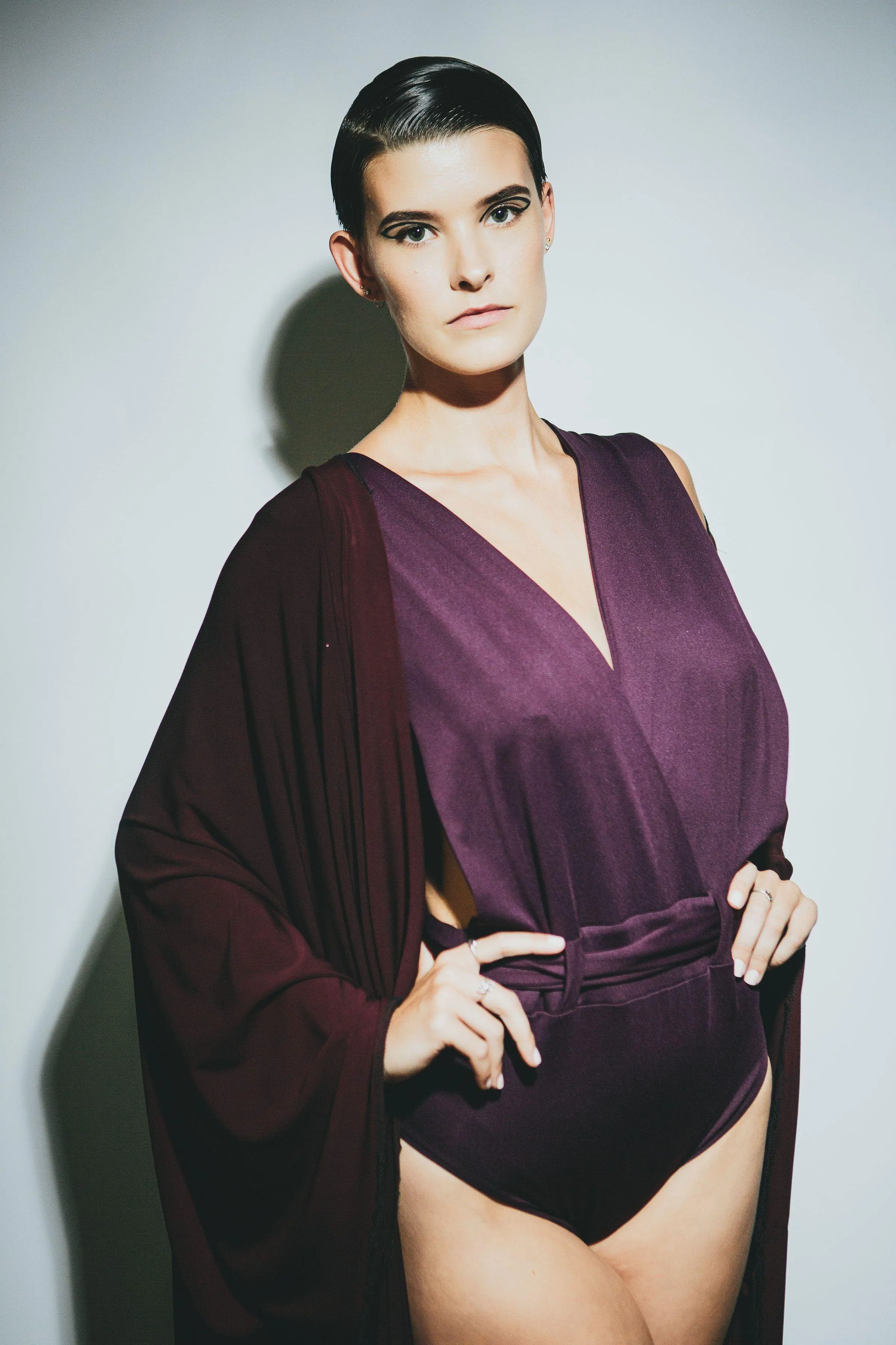 V Draped Couture Kimono Cape Cover-Up