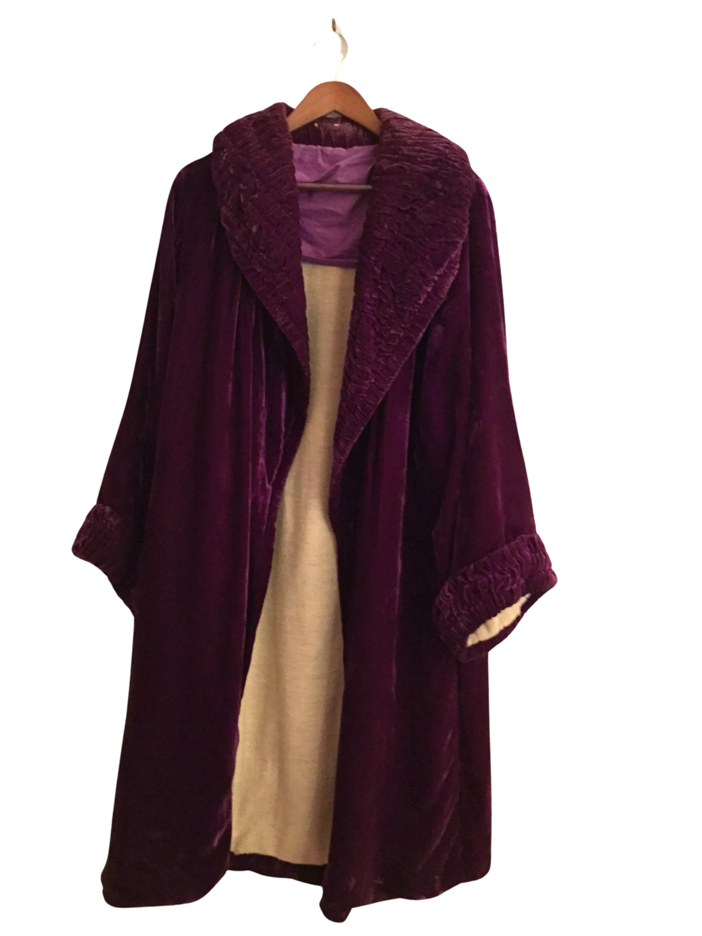 Vintage Full Length Velvet Purple Coat - Large