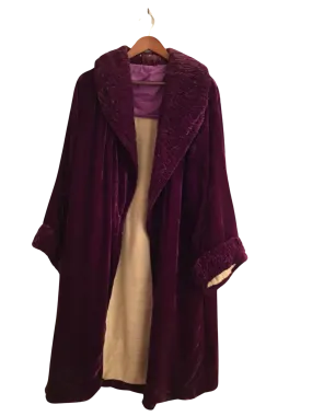 Vintage Full Length Velvet Purple Coat - Large