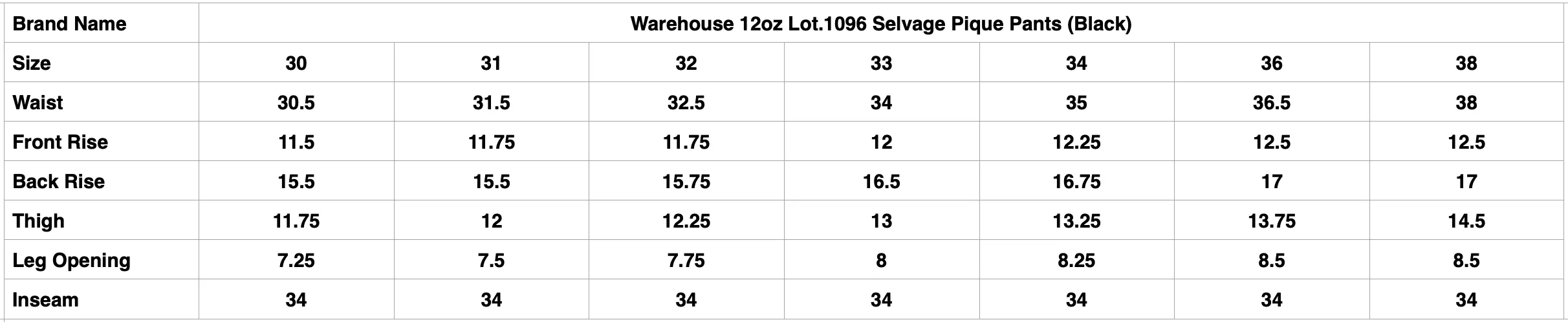 Warehouse 12oz Lot.1096 Selvage Pique Pants (Black)