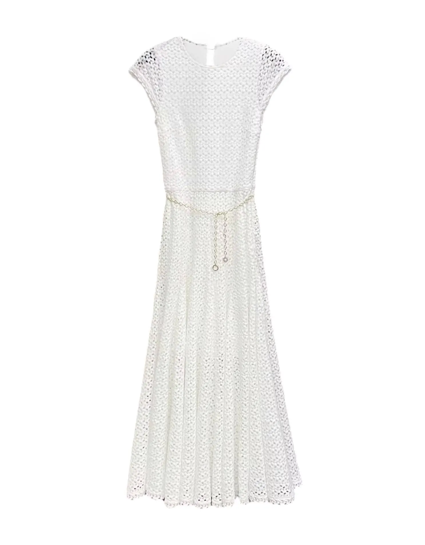 White Crochet Long Knit Dress