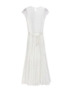 White Crochet Long Knit Dress