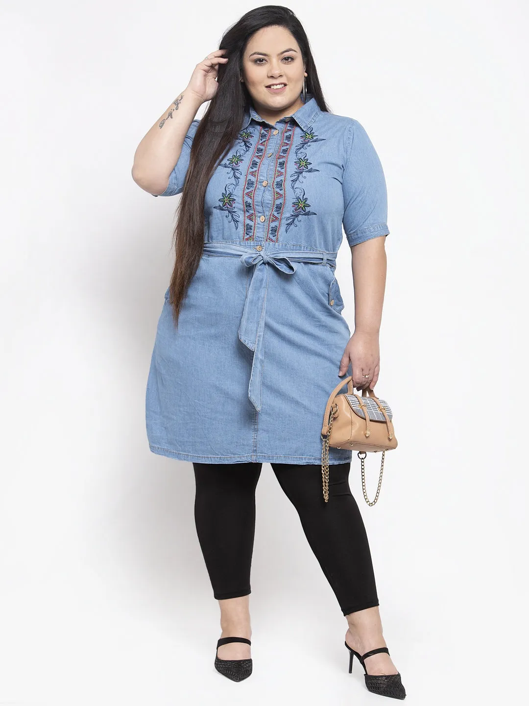 Women Blue Embroidered Tunic
