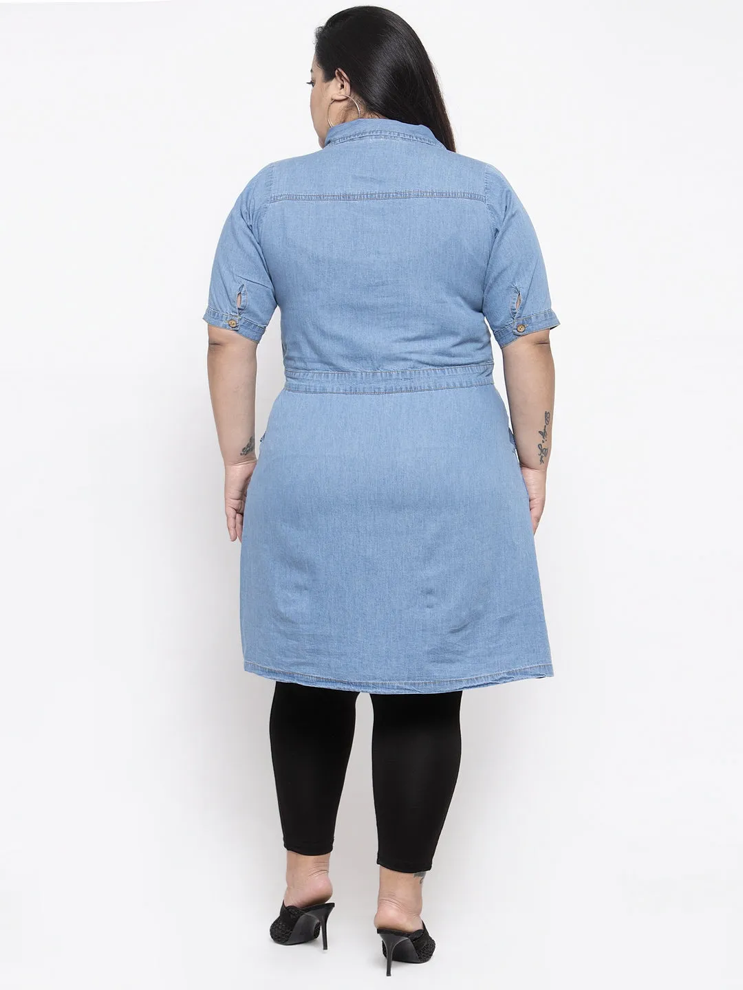 Women Blue Embroidered Tunic