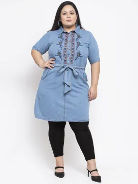 Women Blue Embroidered Tunic