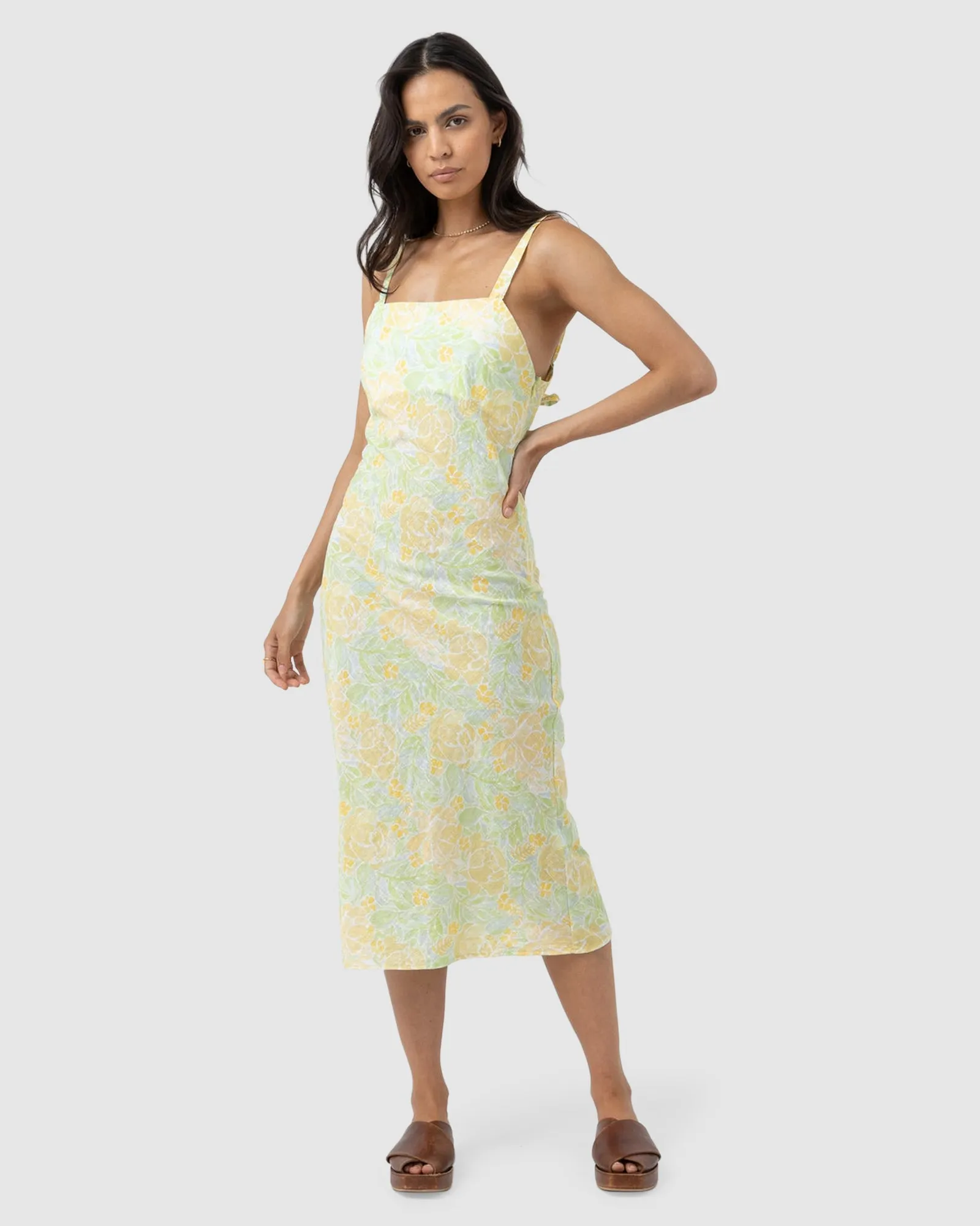WOMENS MAGNOLIA FLORAL BIAS MIDI DRESS