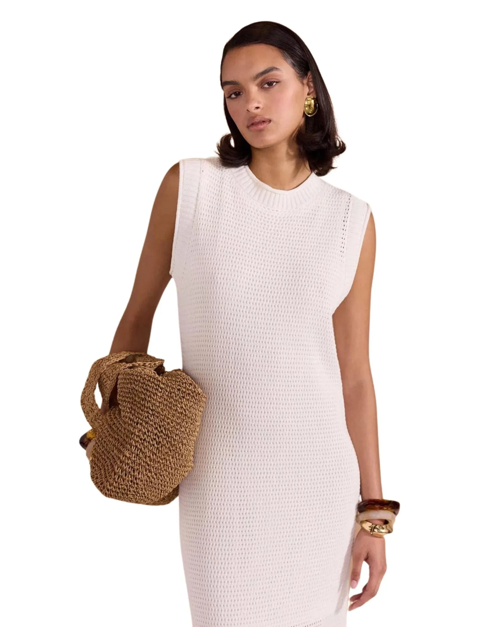 Womens Wave Open Knit Midi Dress
