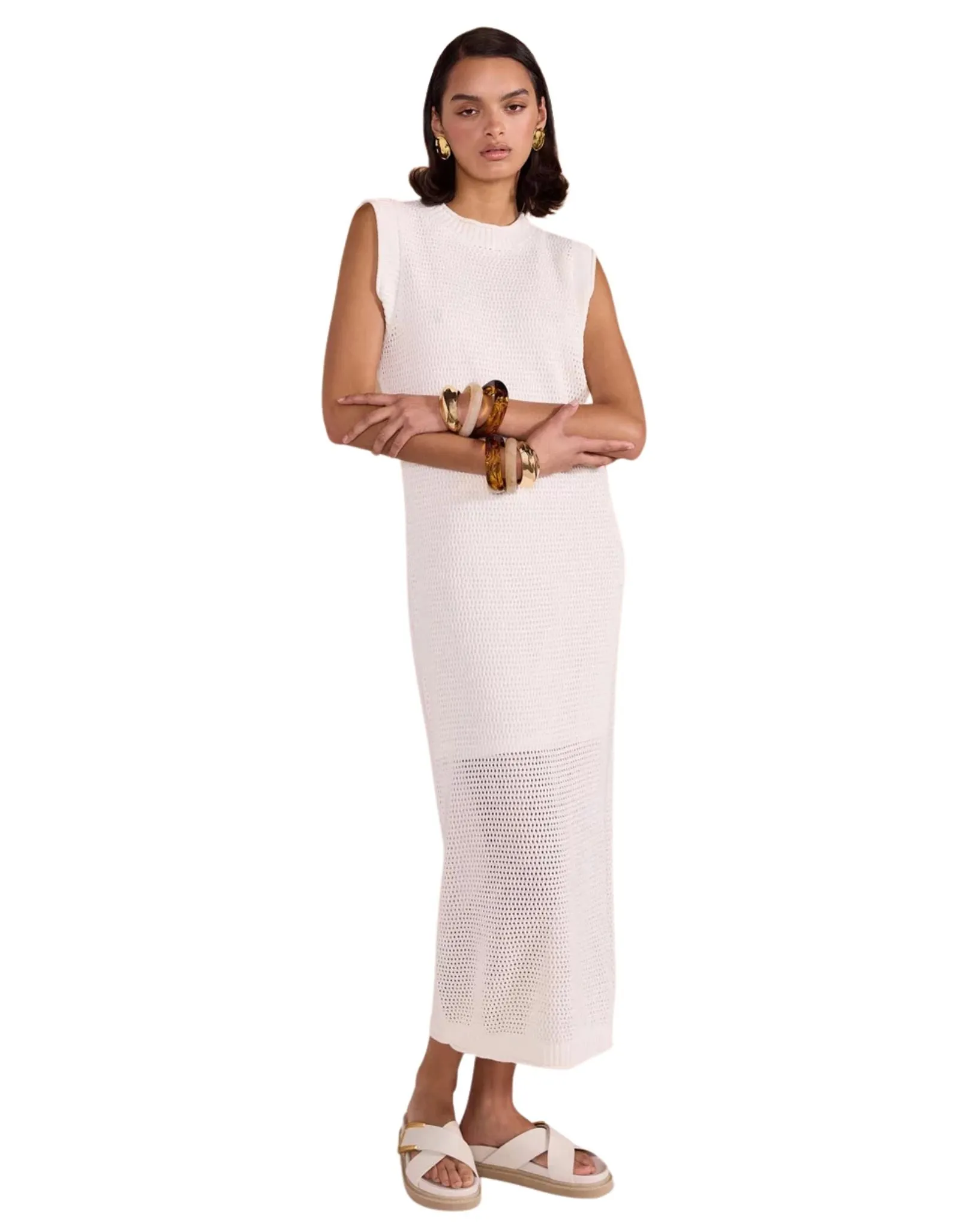 Womens Wave Open Knit Midi Dress