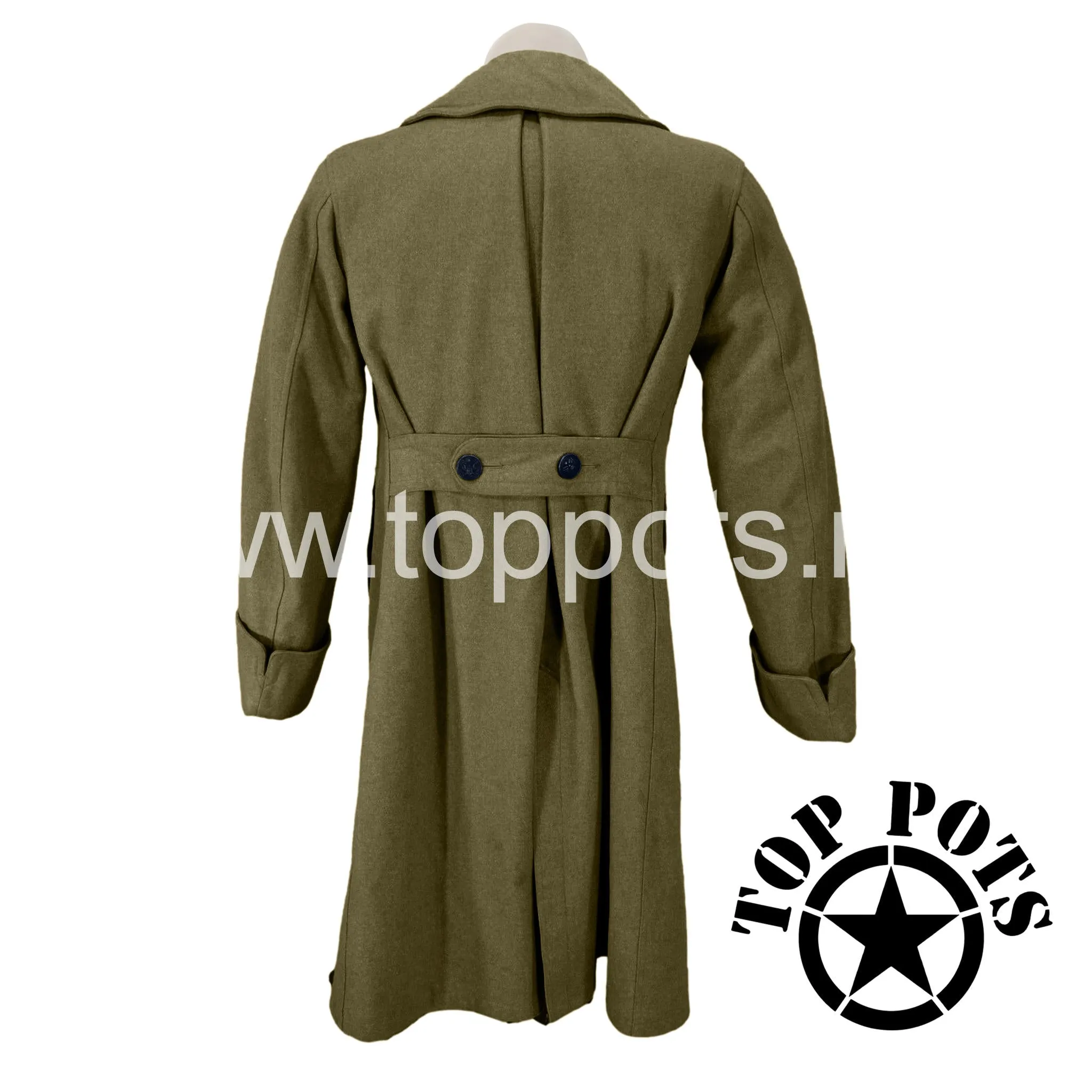 WWI US Army Reproduction American Doughboy M1907 Wool Enlisted Uniform Olive Drab Winter Greatcoat Overcoat Jacket