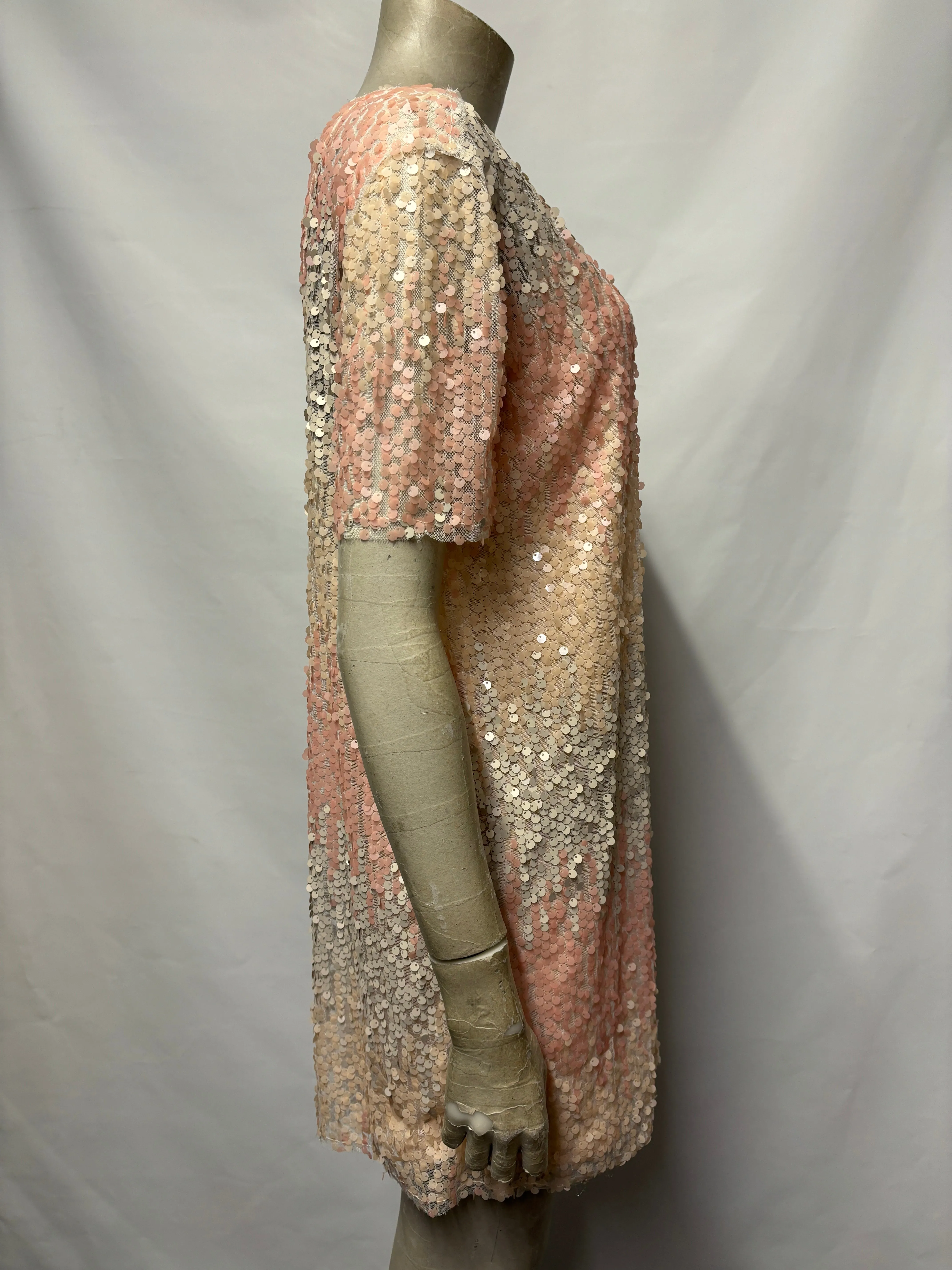Zara Pink Sequin Mesh Tunic Dress Medium